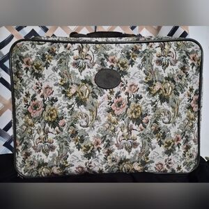 Floral Vintage Tapestry Suitcase With Original Shoulder Strat Never Used